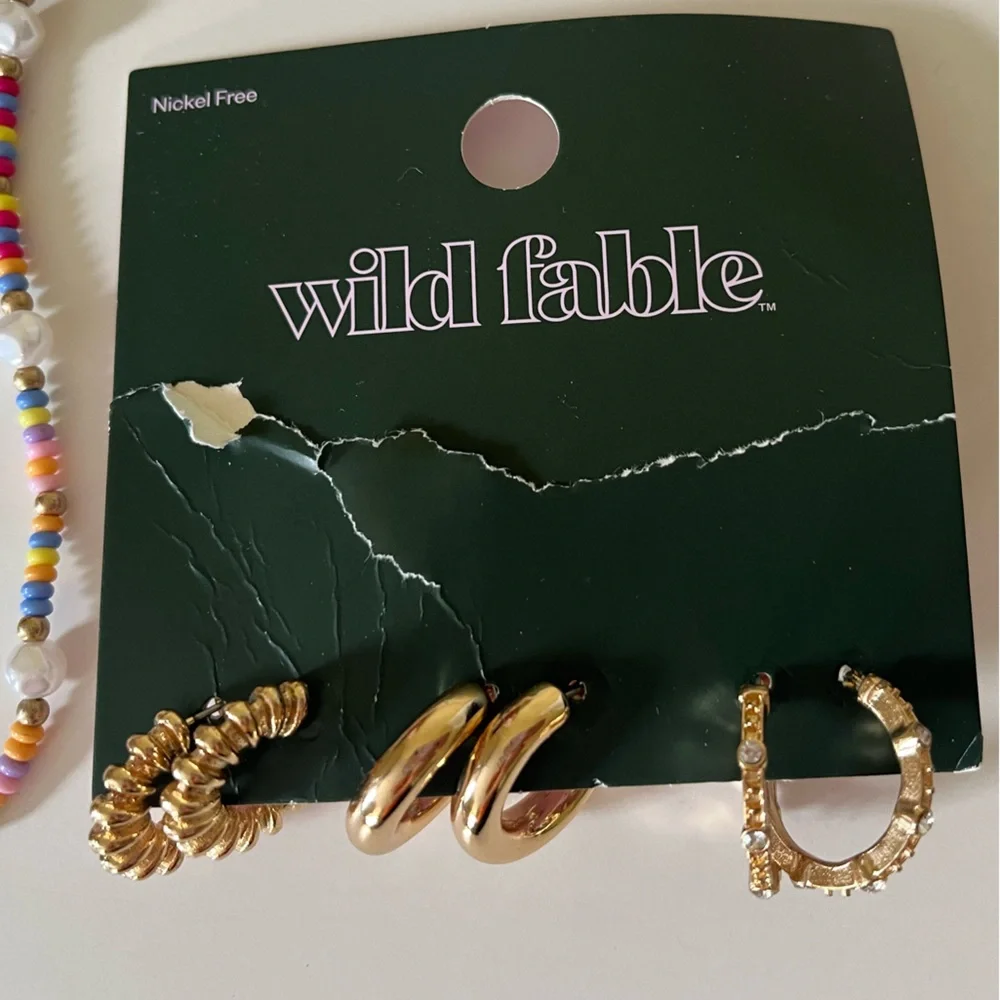 Art Class And Wild Fable Necklaces Hoop‎ Earrings Bundle Gold Tone Colorful